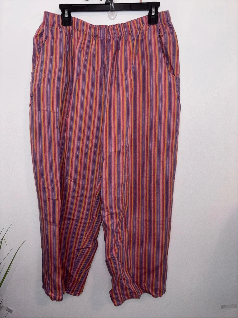 Flax 100% Linen Striped Pull-On Pants Size Large